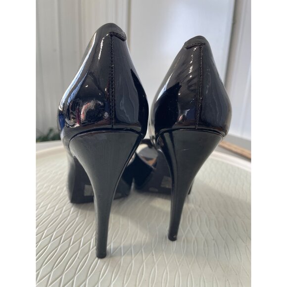 Jessica Simpson Acadia Pumps Size 9.5 Black Patent Leather Peep Toe Animal Print - Picture 8 of 10